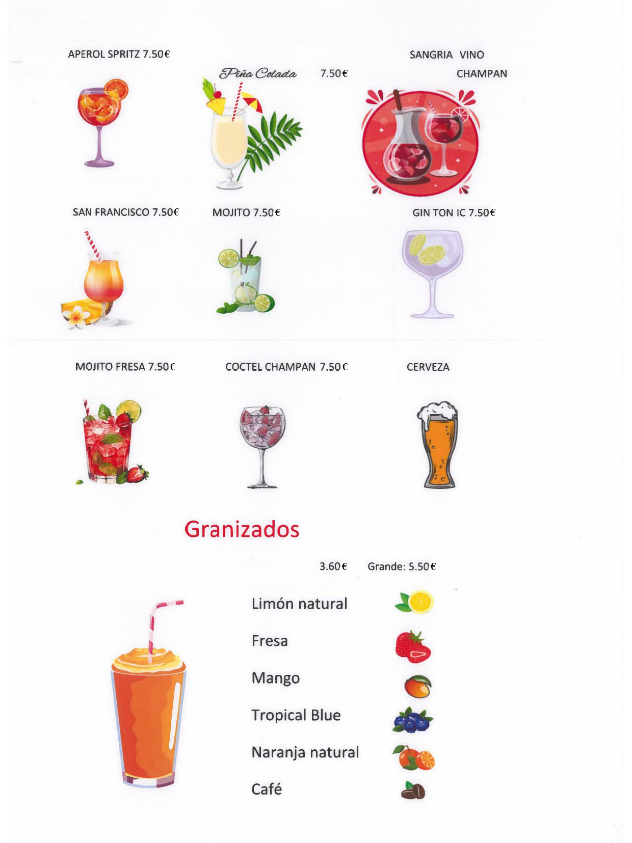 Carta de tragos.